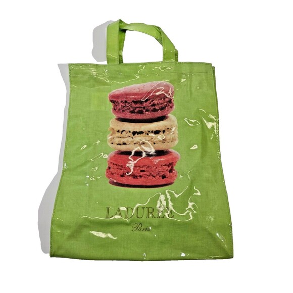 CS Laduree Paris Green Macaron Medium Tote Shopper Bag Vinyl Shopping Bag EUC - Picture 1 of 4